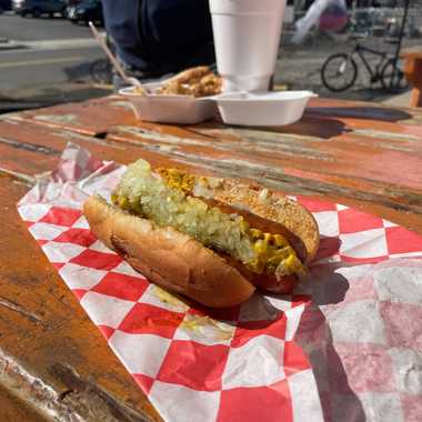 A half-smoke sausage from Weenie Beenie